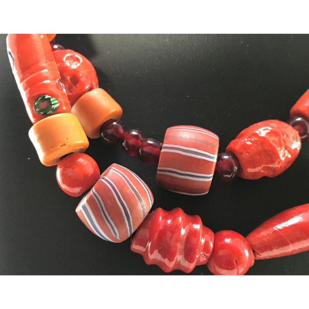 Brick Red Assorted Antique African Trade Bead Necklace 38" 77 Beads Shapes Sizes - Picture 5 of 5